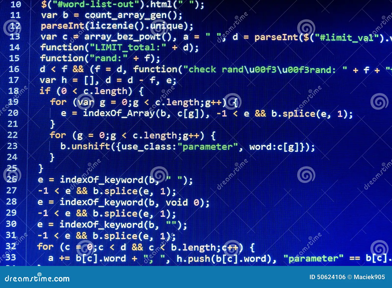 coding programming source code screen colorful abstract data display software developer web program script computer 50624106